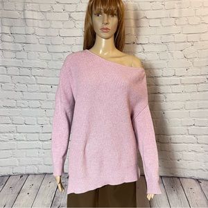Collaboration Cashmere Off Shoulder Ribbed Pink Sweater Size XS